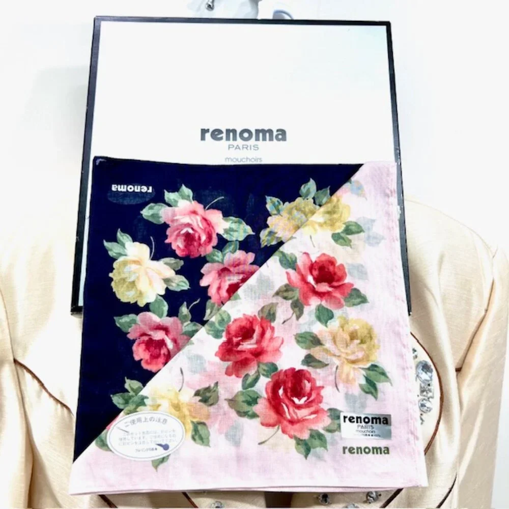 New in Box 2 RENOMA PARIS Mouchairw   Cotton Scarf Pocket Square 18